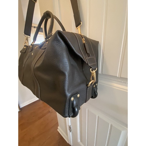 New BROOKS BROTHERS Pebbled Brown Leather Travel Luggage Weekend Bag w/ Lock&key - Picture 9 of 16